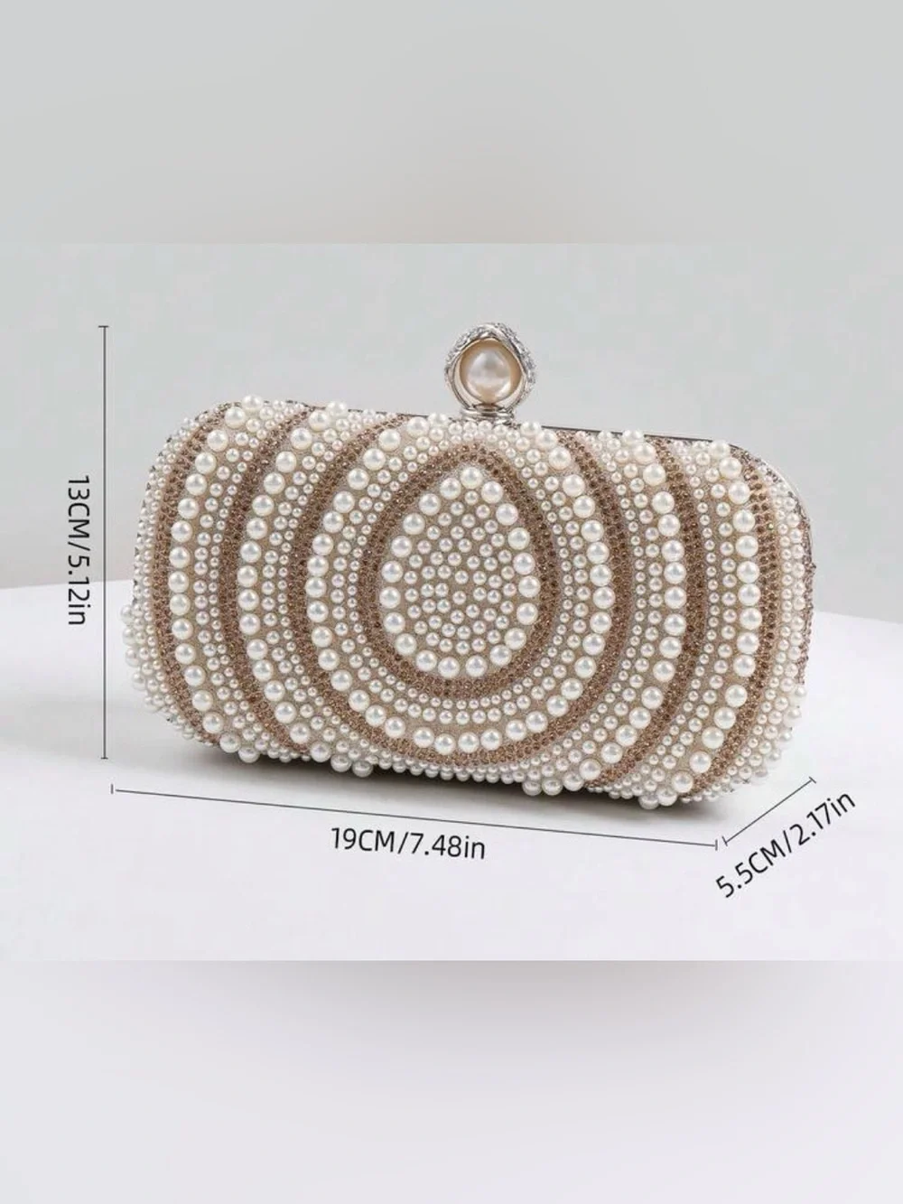 Pearl & Crystal Embellished Clutch - Champagne